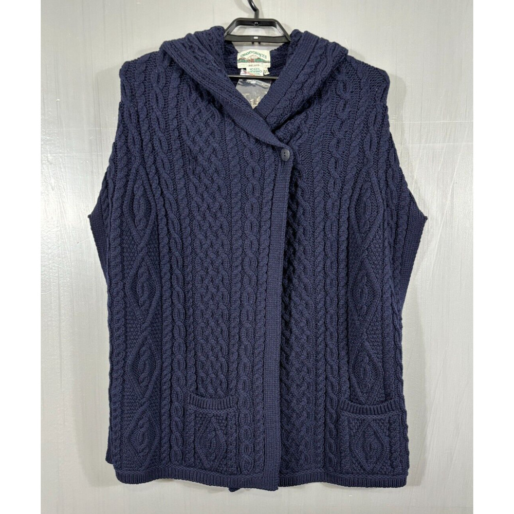 Aran Crafts 100% Merino Wool Cable Knit Cardigan Sweater XS/S Oversized‎ Cocoon